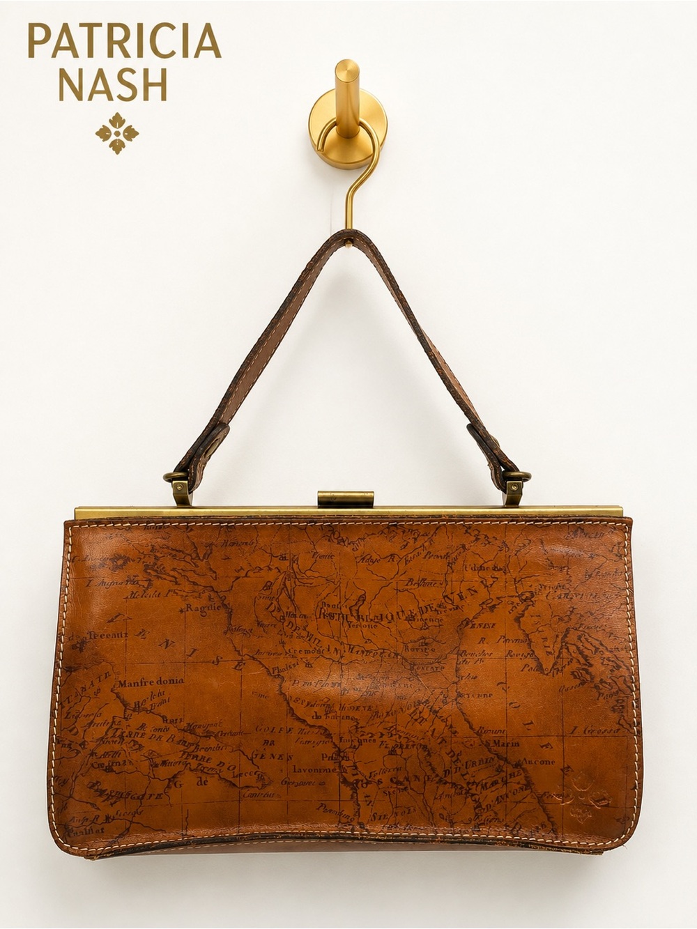 Patricia Nash Vintage Map Leather Frame Clutch Bag